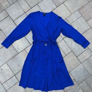 Vintage 80s Women’s Elegant Blue Wrap Satin Cocktail Dress